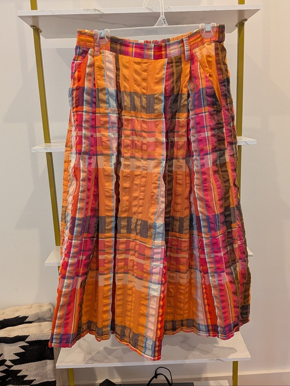 Maeve By Anthropologie. Women's Orange Plaid A-Line Skirt. Fully Lined.
